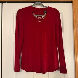 Travelers by Chico's Red Wrinkle-Resistant V-Neck Tunic Top